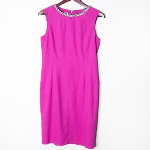 Ann Klein Sheath Work Dress Hot Pink Lined Size 8 Barbiecore Clueless Prep